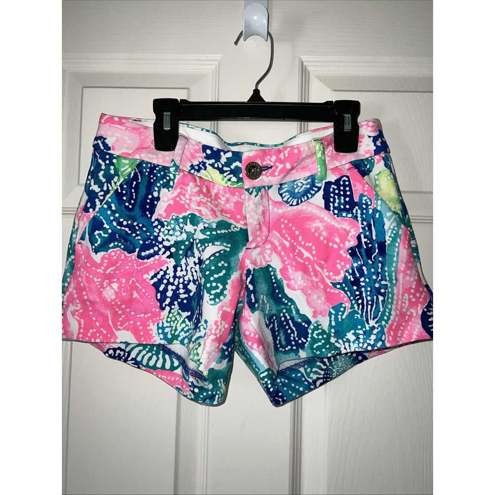 Lilly Pulitzer Callahan Shorts Blue Green Pink Coral Reef Print Womens Size 0